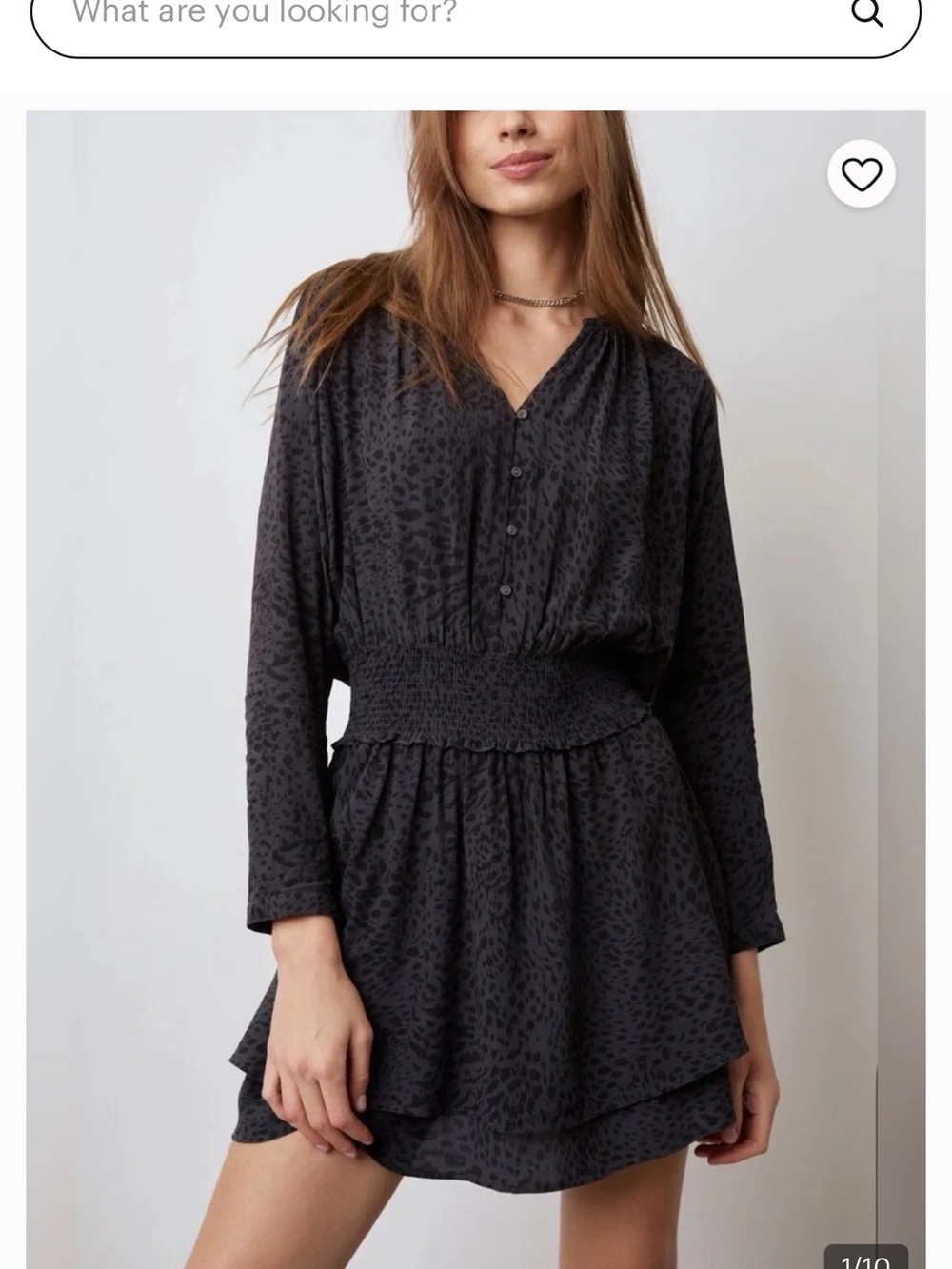 Rails Jasmine Charcoal Leopard Smocked-Waist V-Neck Mini Dress M